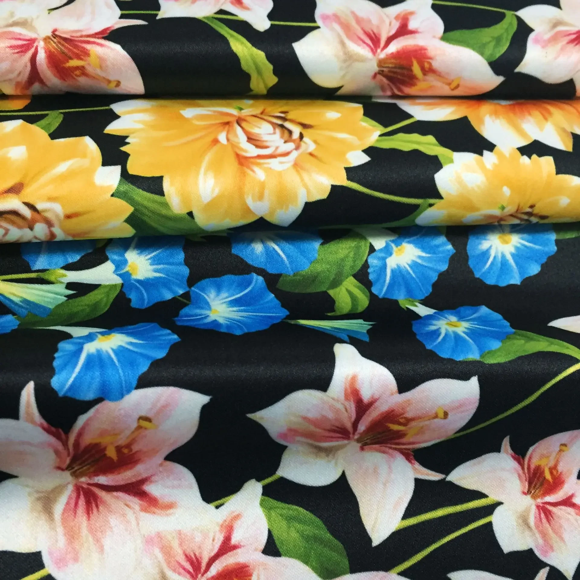 Italian Brand Flower Printed Polyester Twill Fabric Clothing Shirt DIY Stretch Satin Fabrics Cloth for Dress Sewing Per Meter