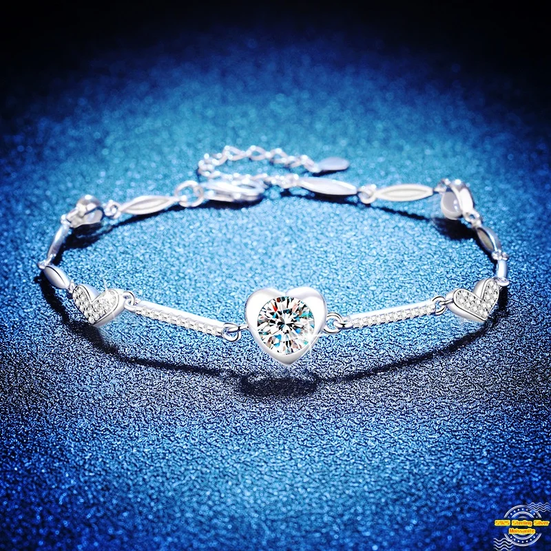 10ct-moissanite-s925-silver-bracelets-for-women-plated-platinum-bamboo-chain-love-heart-lover's-gift-fashion-jewelry-wholesale