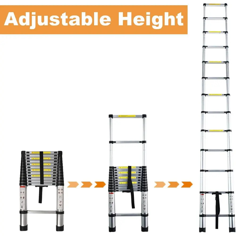 Telescoping Extension Ladder 14.5 FT, Folding Telescopic Aluminum Ladders, Lightweight Collapsible Ladder Step for RV Roof Attic