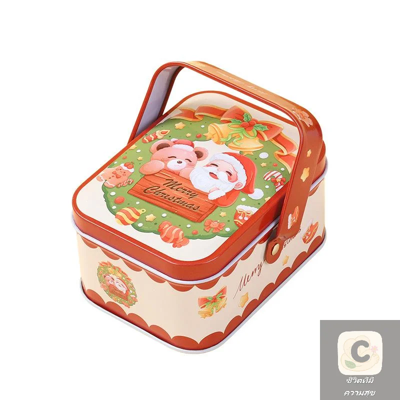 جديد 2026 هوا هوا لطيف عيد الميلاد القصدير هدية صندوق الحديد مع مقبض صندوق حلوى معدني رائعة سانتا كلوز صفيح صندوق الحلوى هوا هوا #4