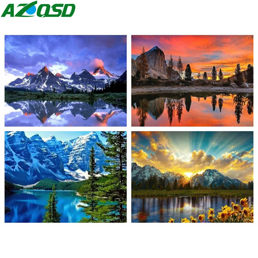 AZQSD Diamond Painting 5d Mountain Lake Landscape Mosaic Rhinestones Pictures Embroidery Sale River Home Decor 30x40cm Art