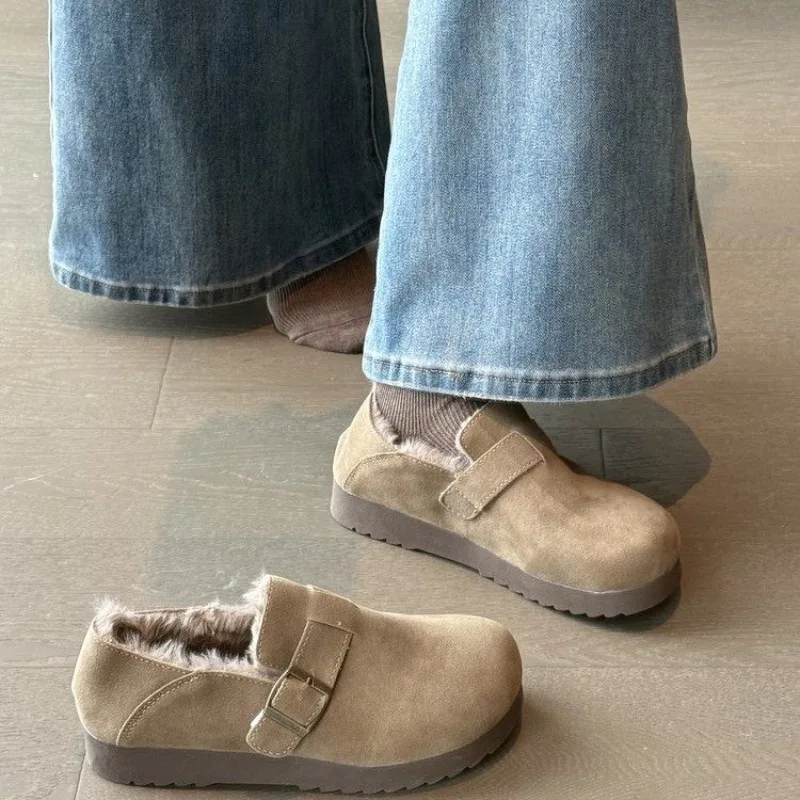 Thick-soled Women's 2026 Autumn-winter New Style Fleece-encased Warm Flat Shoes - One-piece Cotton Shoes