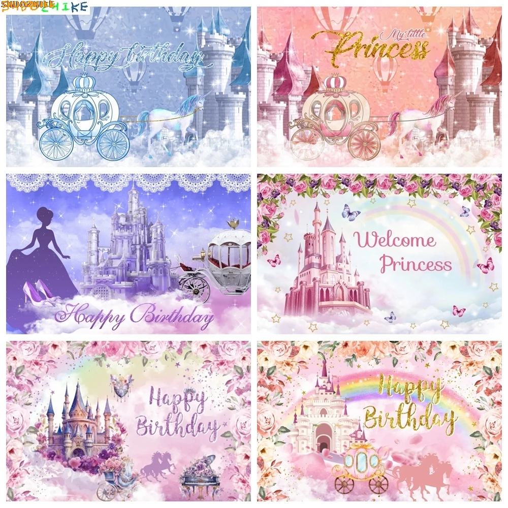 

Dreamy Castle Princess Girl 1st Birthday Backdrop for Photography Unicorn Carriage Newborn Birthday Party Baby Shower Background