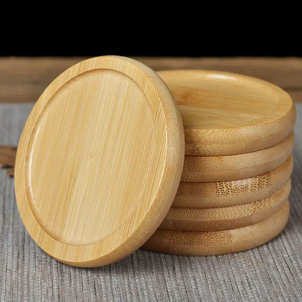 6pcs Bamboo round Coasters Non-Slip Tea Cup Mats Heat Insulated Mug Pads for Desktop Plants Saucers Kitchen Bar Home Decor