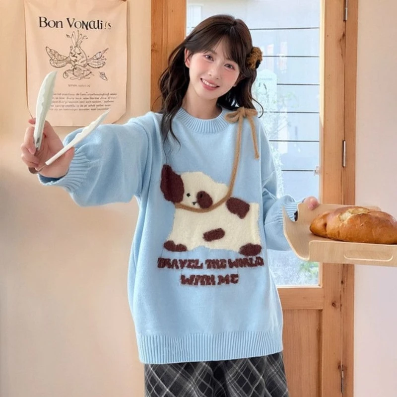 

Y2k японский кавайный свитер с длинным рукавом женский повседневный милый лоскутный пуловер с надписью с круглым вырезом на шнуровке весна осень