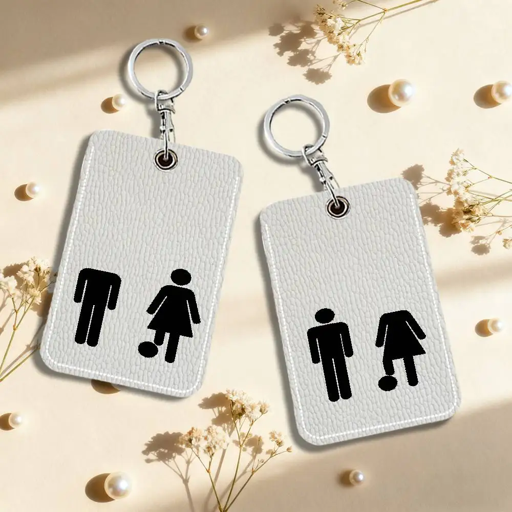 Black Humorous Stick Figure Keyring Leather Access Card Holder Keychain Community Proximity Card Protective Case