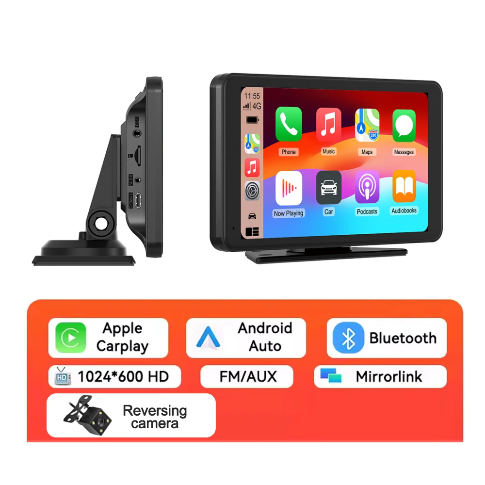 

7 Inch Touch Screen Car Portable Wireless CarPlay Android Auto Multimedia Player Bluetooth PhoneLink FM Radio