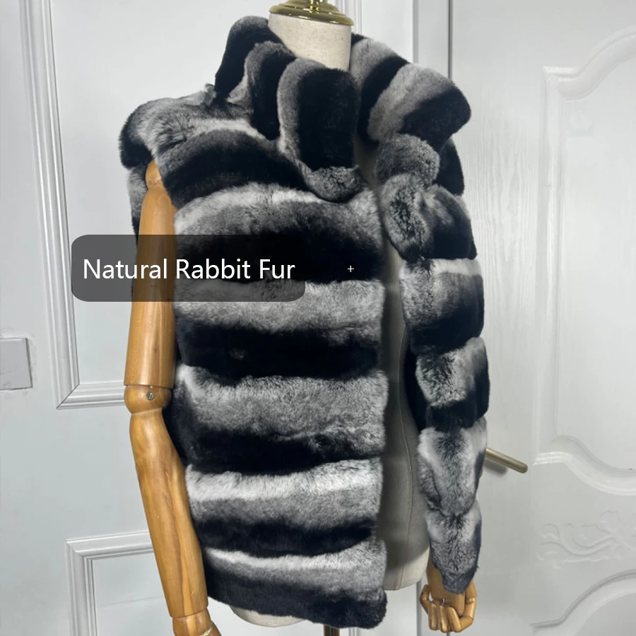 เสื้อกั๊กขนสัตว์แท้ ชินชิล่า เร็กซ์ กระต่าย เสื้อกั๊กขนสัตว์สั้นธรรมชาติ เสื้อกั๊กขนกระต่าย เสื้อแจ็คเก็ตฤดูหนาวสำหรับผู้หญิง หรูหรา