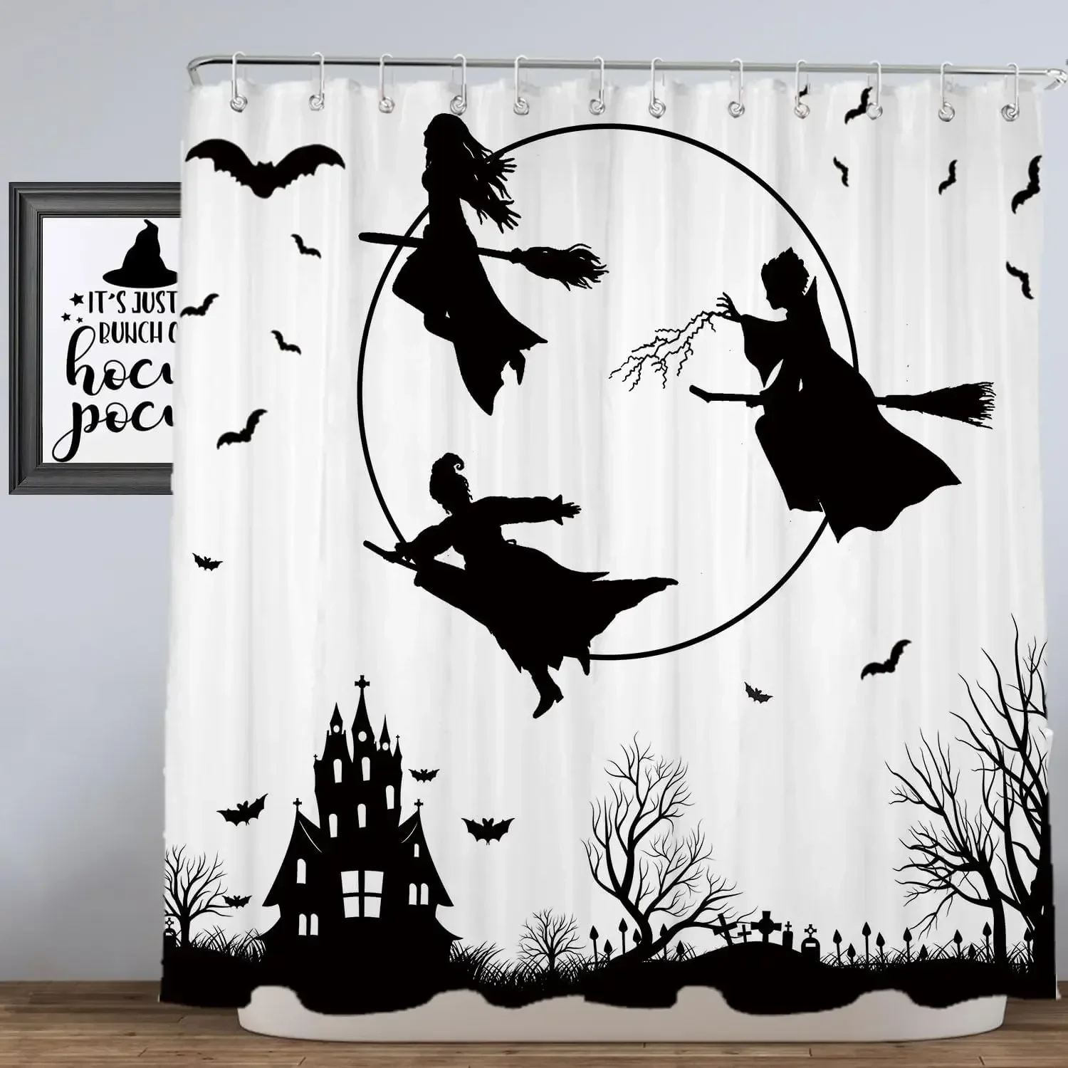 Halloween Shower Curtains Ghost Bat Dead Trees Buffalo Plaid Fall Pumpkin Bath Curtain Fabric Bathroom Bathtub Decor with Hooks