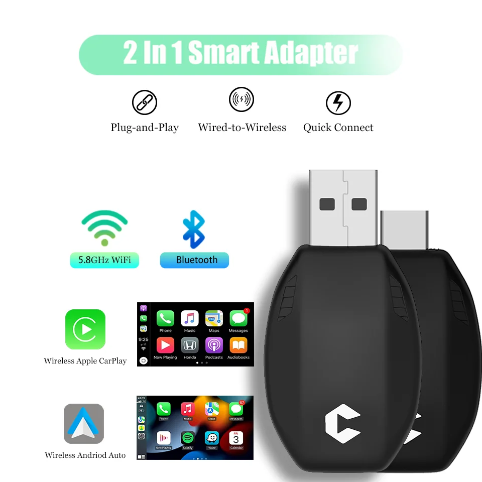 

2024 New Wireless CarPlay Adapter Android & Apple Wired to Wireless Carplay Dongle Plug & Play USB Type-c Port Plug & Play