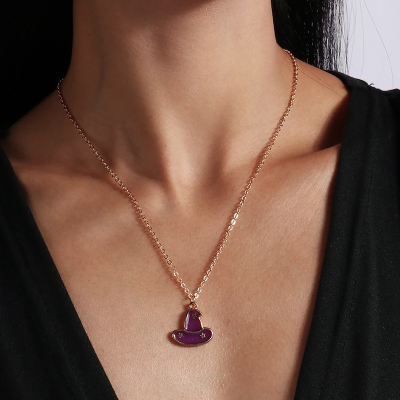 Aihua 4-teiliges Set mit niedlichen Halloween-Halsketten aus Emaille: Kürbis, Fledermaus, Mumie, Hexe, Skelett, Augapfel-Halskette für Damen, Halloween-Party-Schmuck – Detail 15