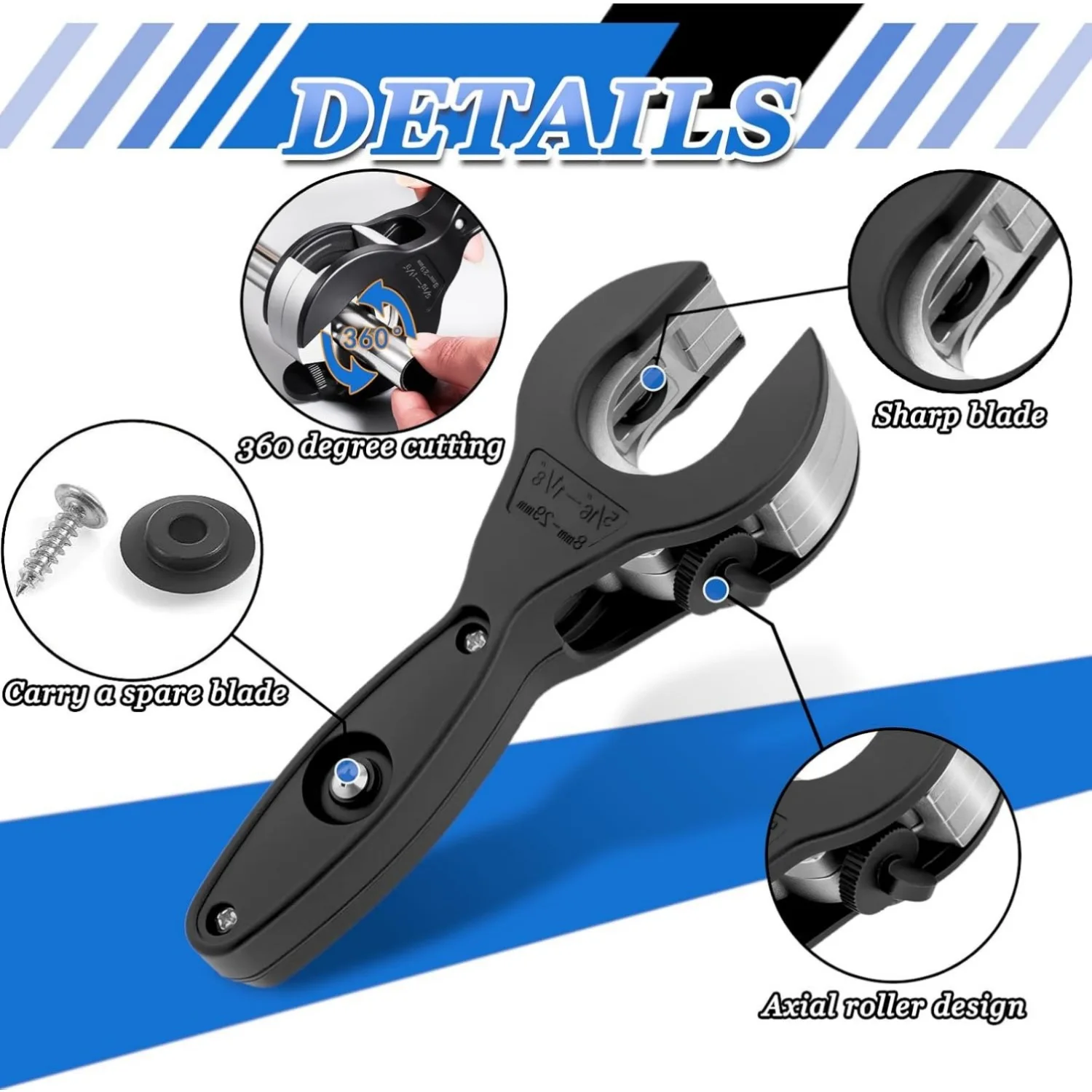 Ratcheting Pipe Cutter Heavy Duty Copper Tube Cutter with Deburring Tool 5 Multi-shape Steel Files for Copper Aluminum PVC Pipes