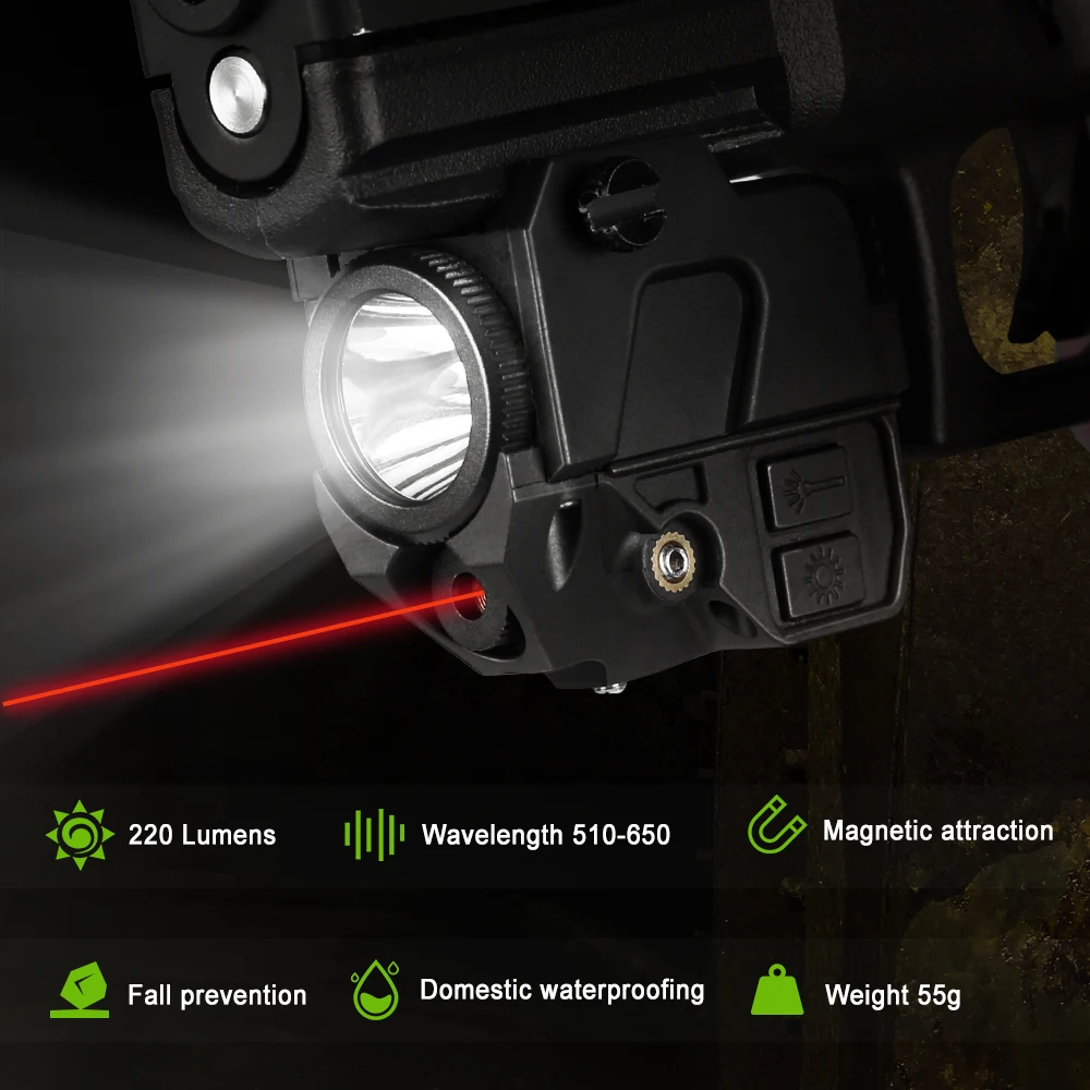 Torcia Glock Arma Pistola Luce Laser Combo Rosso Verde Pistola Laser Luce Ricarica magnetica Torcia LED per guida Picatinny da 20 mm