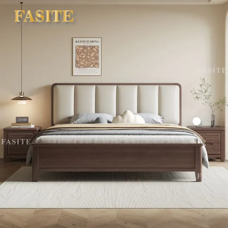 Nordic New Chinese Style Solid Wood Bed Walnut Modern Simple 1.8m Double Light Luxury Soft Master Bedroom Wedding Bed Frame