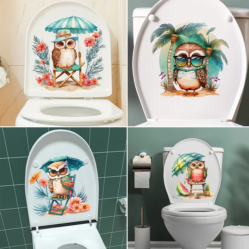 

Cute Owl Toilet Sticker Diy Self-Adhesive Decals For Bathroom Restroom Wc Home Decoration Animal Stickers M764