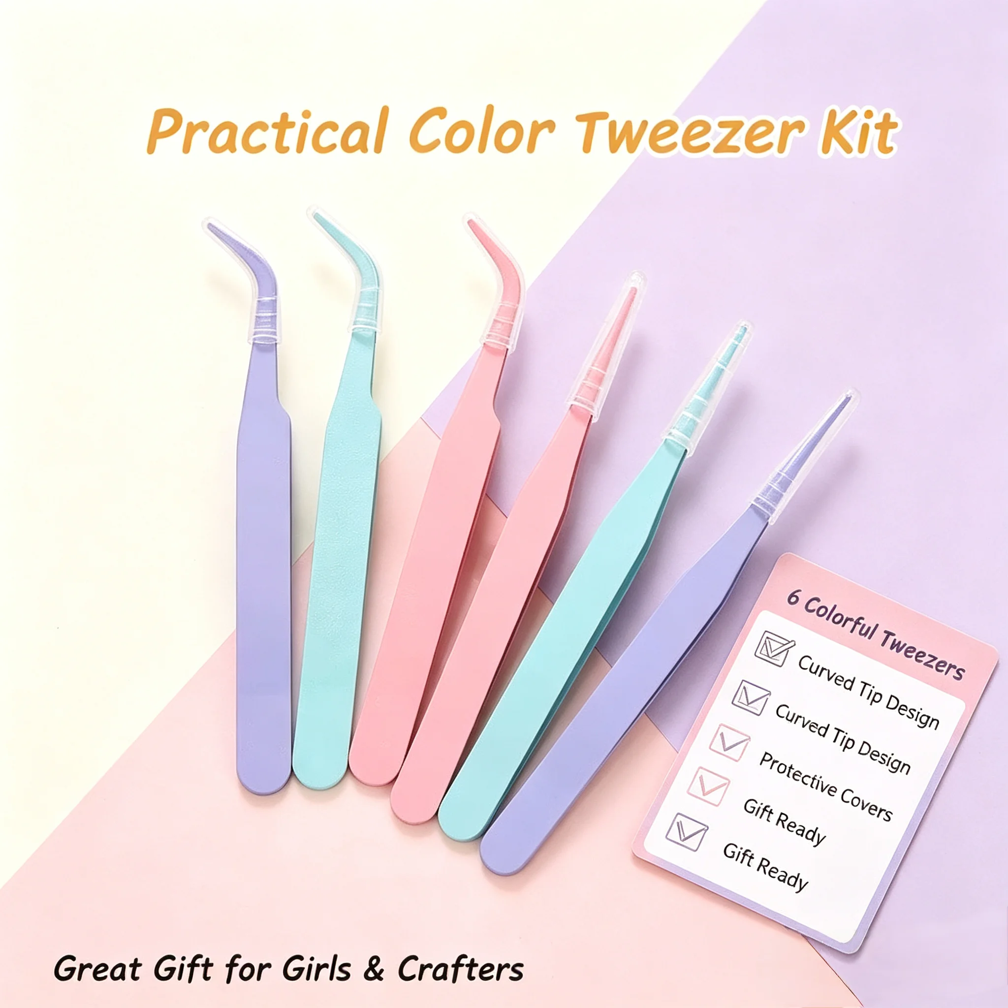 Hand Account Tool Tweezers Macaroon Color Metal Elbow Straight Head Student Handmade Sticker Clip School Office Supplies