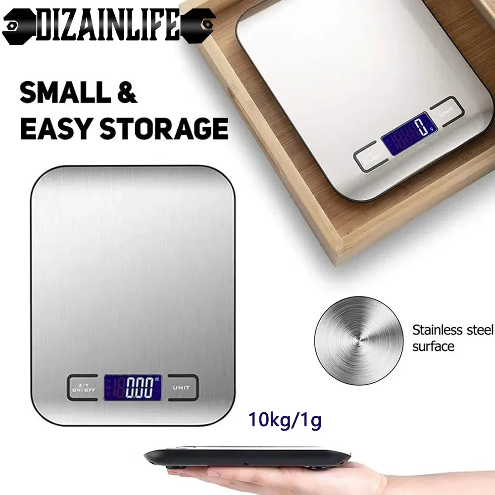 Digital Kitchen Scale 10kg/5000g 1g Multifunction Electronic Food Cooking Baking scale Weight Gram Ounce Stainless Steel Backlit