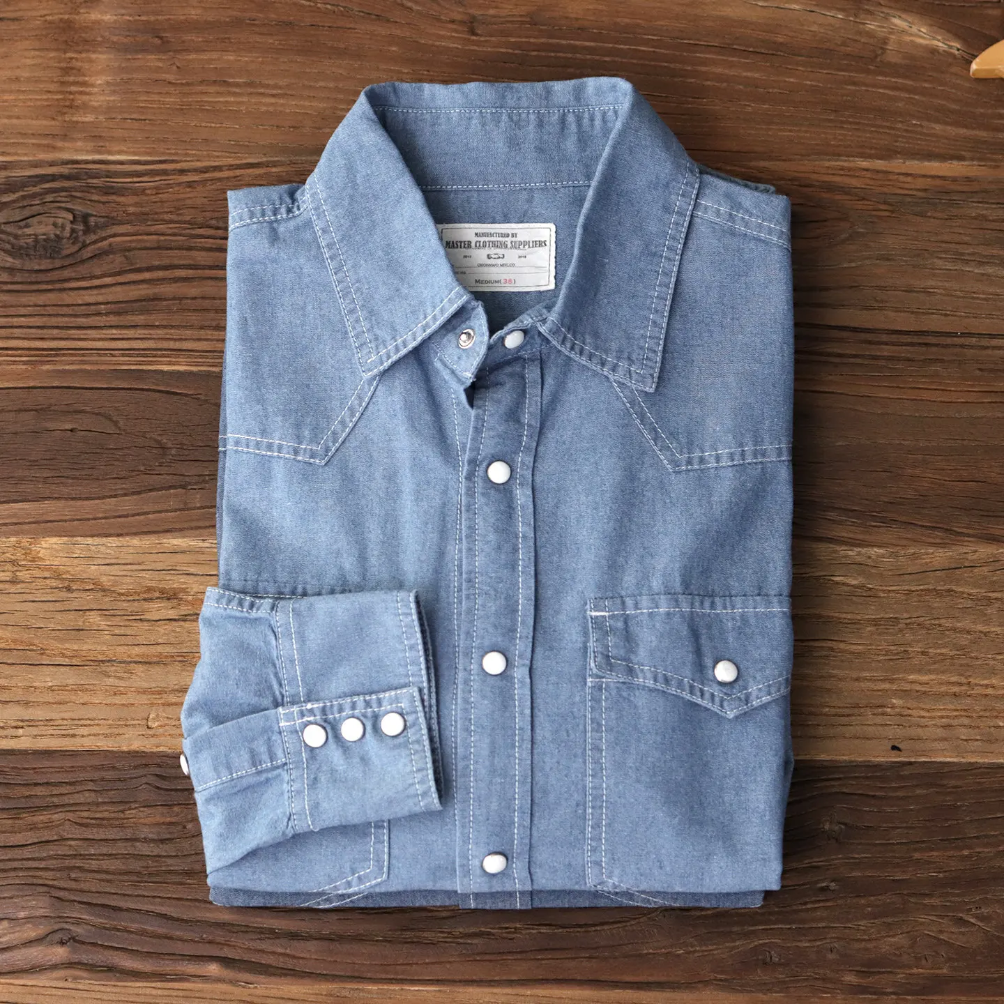 6317 Autumn New American Retro Long Sleeve Lapel Chambray Western Denim Shirt Men's Amekaji 100% Cotton Washed Casual Cargo Tops