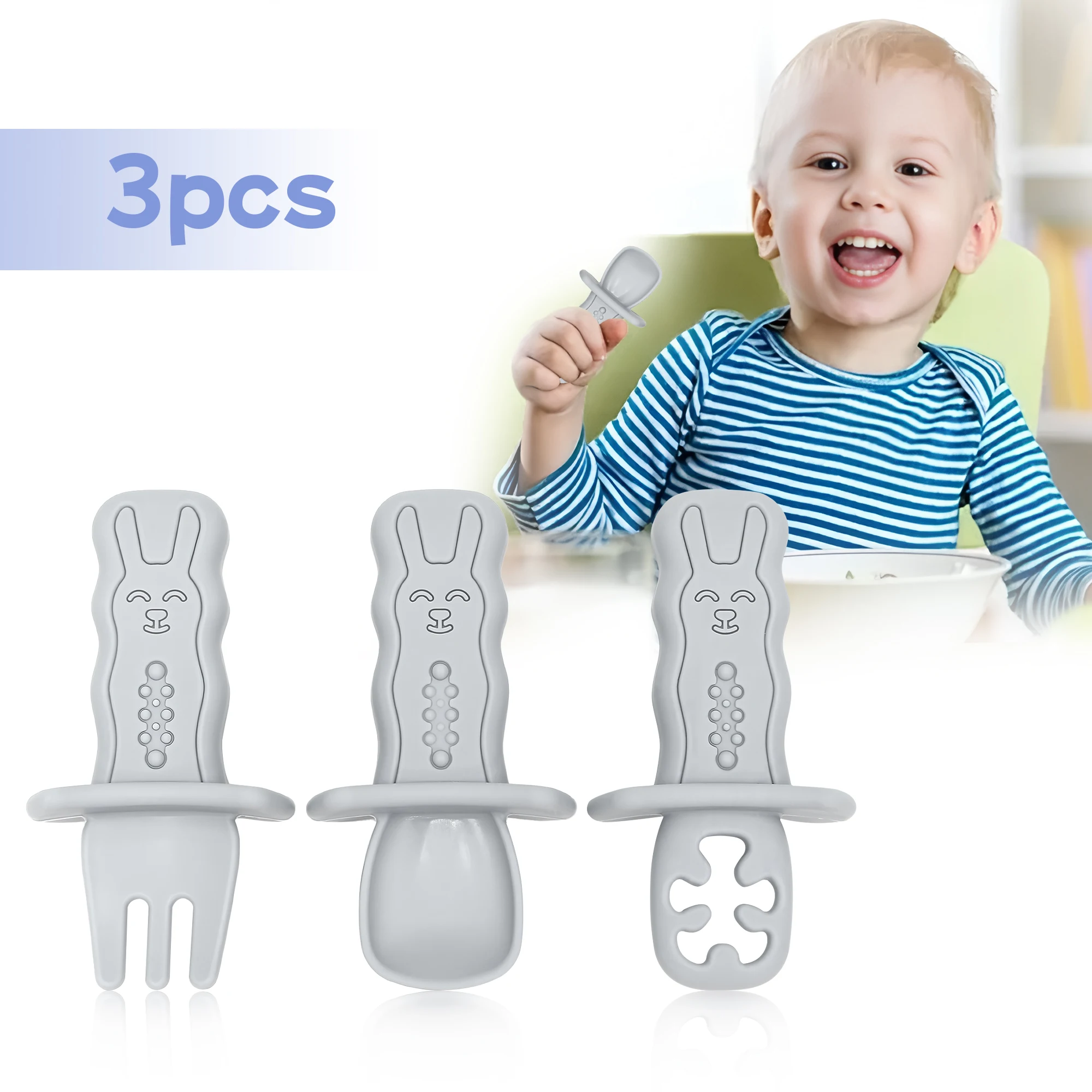 3pcs Baby Silicone Baby Spoon Set, Soft-tipped Training Spoons for Toddlers, in Three Different Styles, Perfect for New Parents