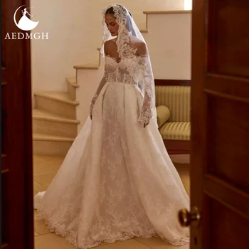Aedmgh A-Line zarif gelinlik 2024 sevgiliye kapalı omuz Vestido De Lace dantel aplikler Vintage Robe De Mariee
