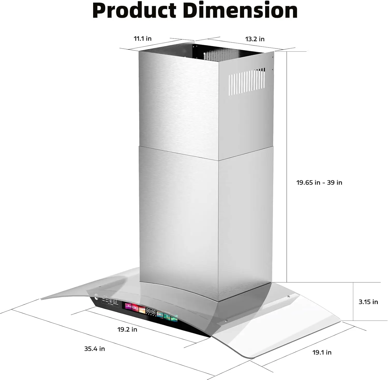 36 بوصة جدار جبل ران هود الزجاج المقسى 900 CFM صوت قوة التحكم باللمس الفولاذ المقاوم للصدأ المطبخ هود تنفيس مع 4 سرعات العادم #6