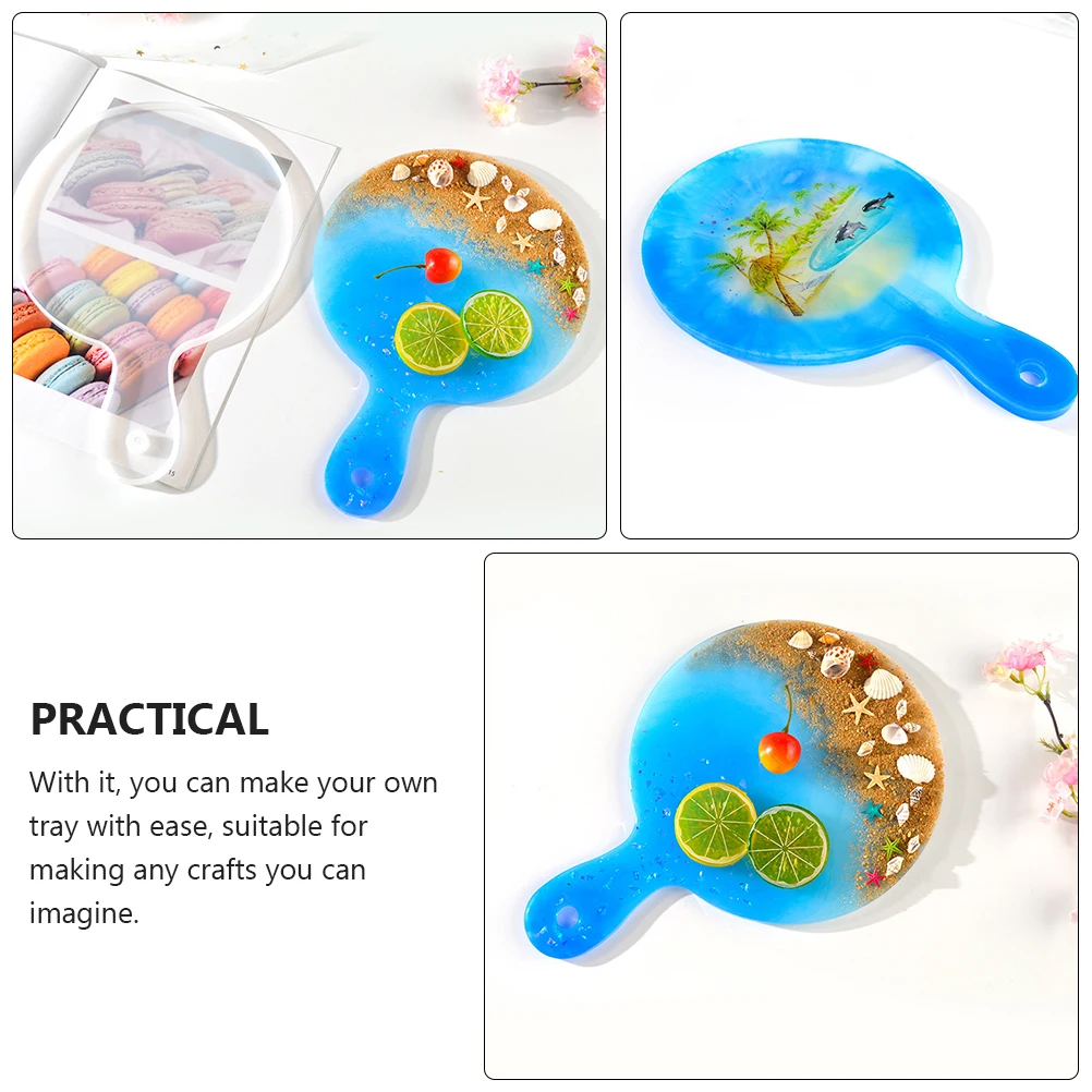 

Handle Tray Mold Resin Diy Silicone Coaster Creative Crystal Drip Mould White Durable Unique Shape Home Decor Crafts Accessory