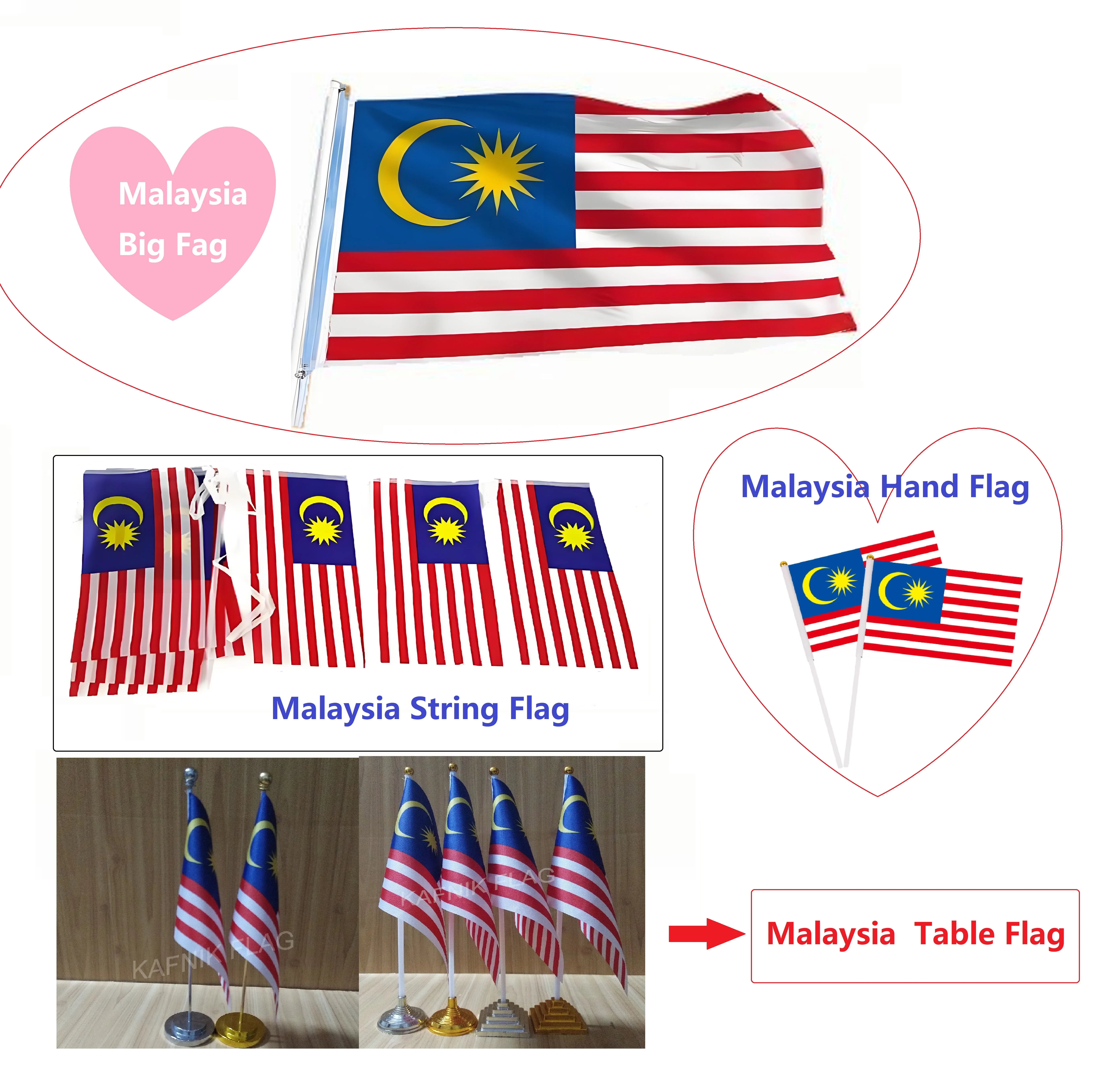 Custom Malaysia National Flag 90x150cm Hand Flag 14x21cm Car Banner 30x45cm Home Decor Customizable Size National Bunting