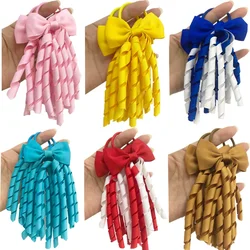 1PCS 7*3.8 CM Grosgrain Ribbon Bowknot Baby Girls Elastic Hairband Curly Tassels Bows Toddler Hair Rope Headwear Photo Props