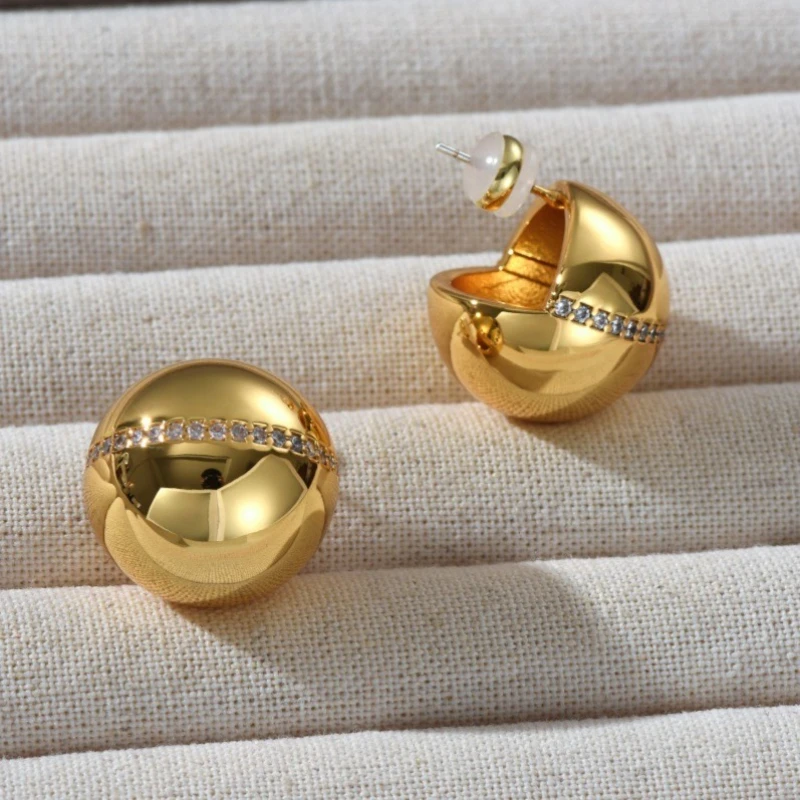 

Модные латунные позолоченные гладкие круглые серьги с цирконом, женские дизайнерские стильные элегантные очаровательные ювелирные изделия