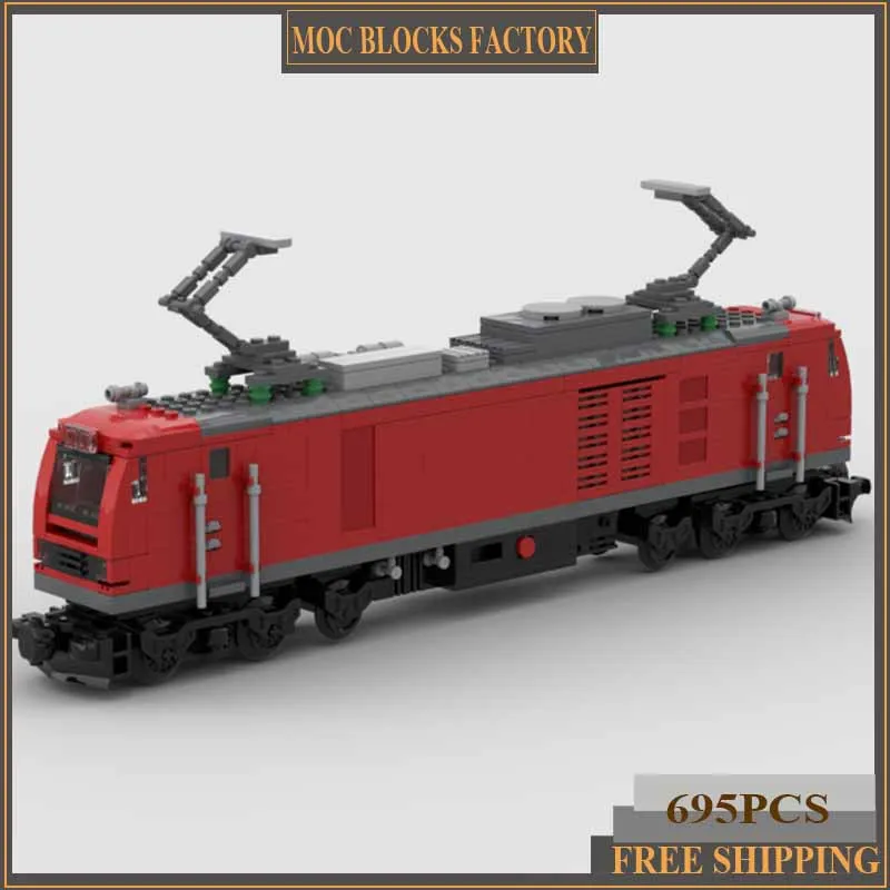 MOC City Freight Railway Train Set Red Locomotive Model Building Block Assembly Transport Vehicles Collection Series Toy Gifts