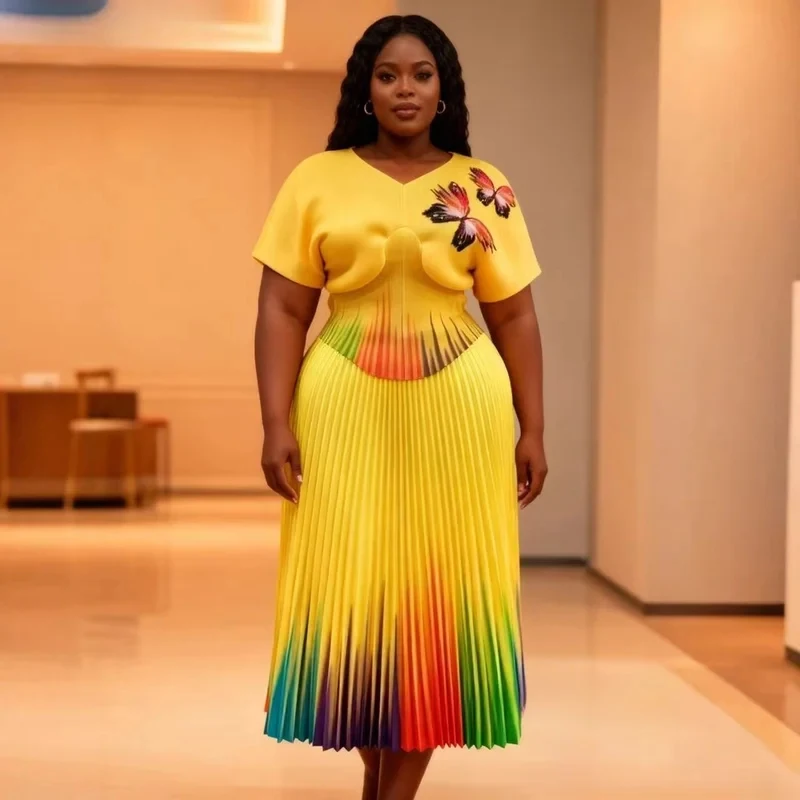 

Faionable Print Loose Midi Skirt Set with Folded Top Two-Piece Set Large Size Women's rican Cross-Border Clothing