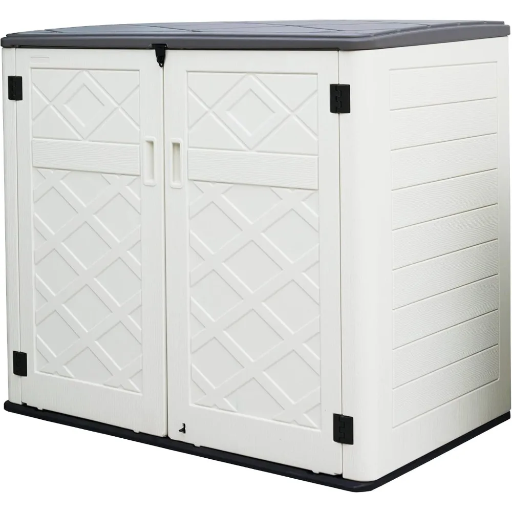 

Large Horizontal Storage Sheds,38 cu.ft. Outdoor Storage Box for Garden,Patio and Backyard,Customized Shelves &Lockable(Off Whit