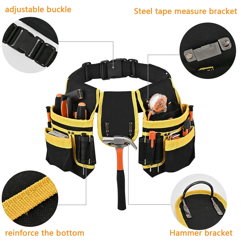 Adjustable Men's 26 Pockets Tool Belt Magnetic Holder Sturdy Waist Pouch for Craftsmen Carpenters