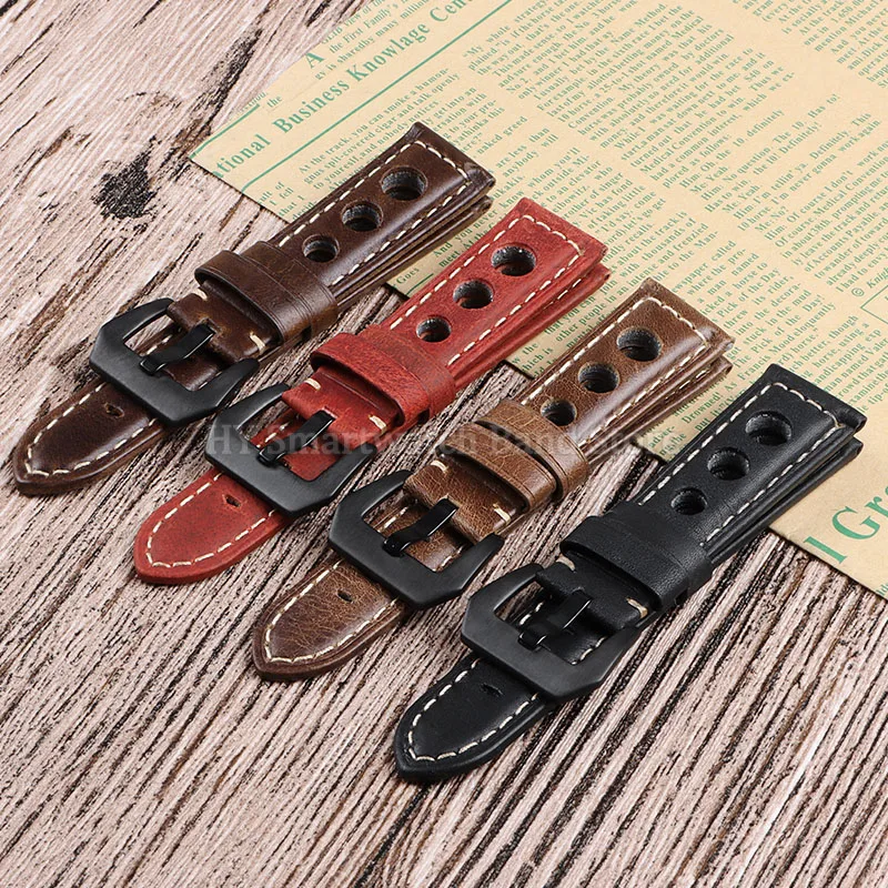 20mm 22mm 24mm Leather Watch Strap for Panerai for Seiko for Huawei Watch Gt2 Gt3 Breathable Cowhide Strap Replacement Bracelet