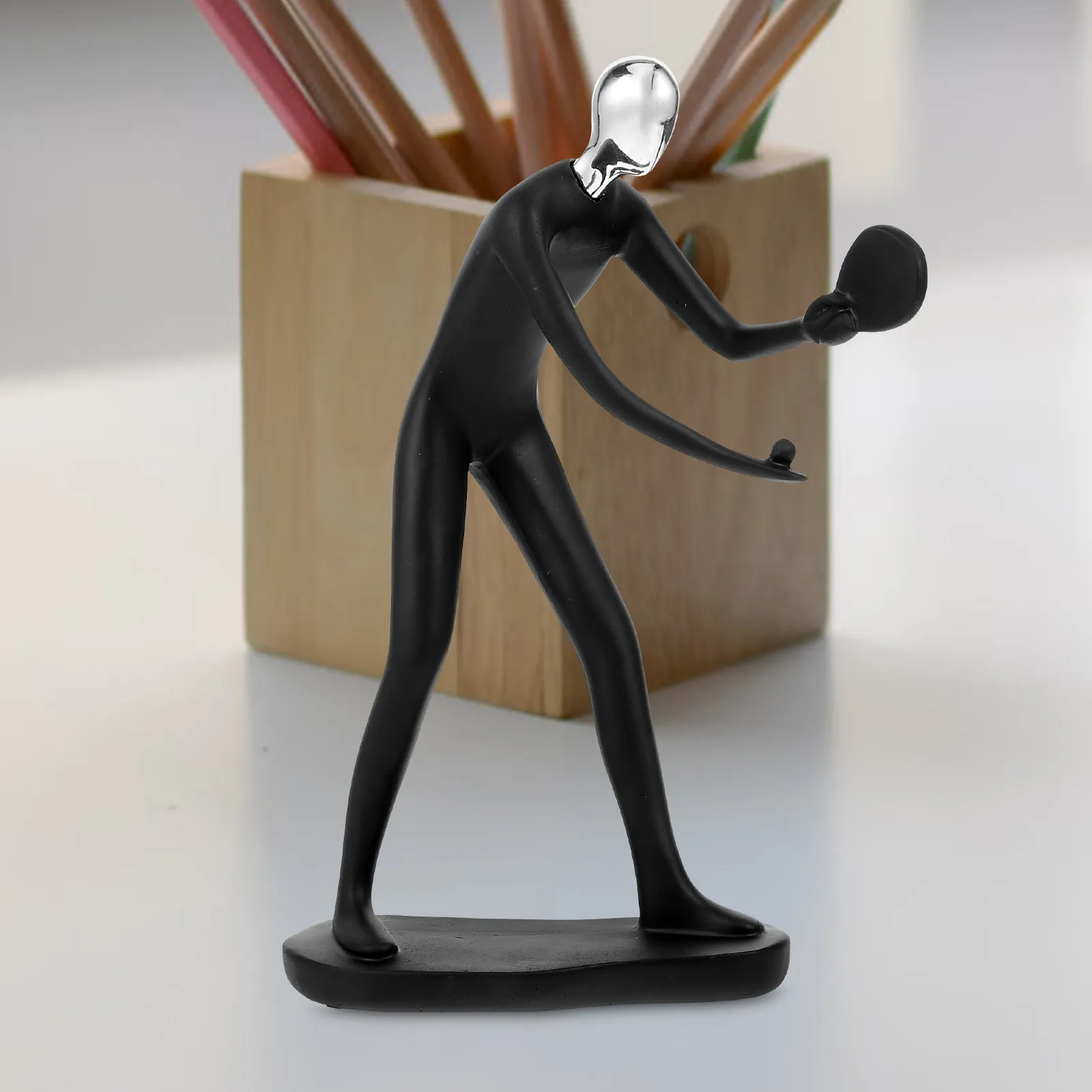 Abstract Resin Athlete Statue Decorative Sculptures Home Office Desktop Ornament Ping Pong Player Decor Athlete Statue