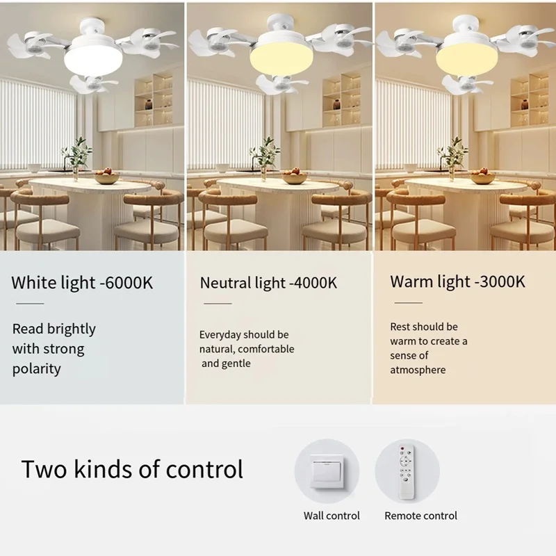 E27 Lampu Kipas Langit-langit LED dengan Fungsi Peredup Remote Control 50-60W Lampu Langit-langit Lampu Kipas Berbentuk Drone untuk Ruang Tamu, Belajar