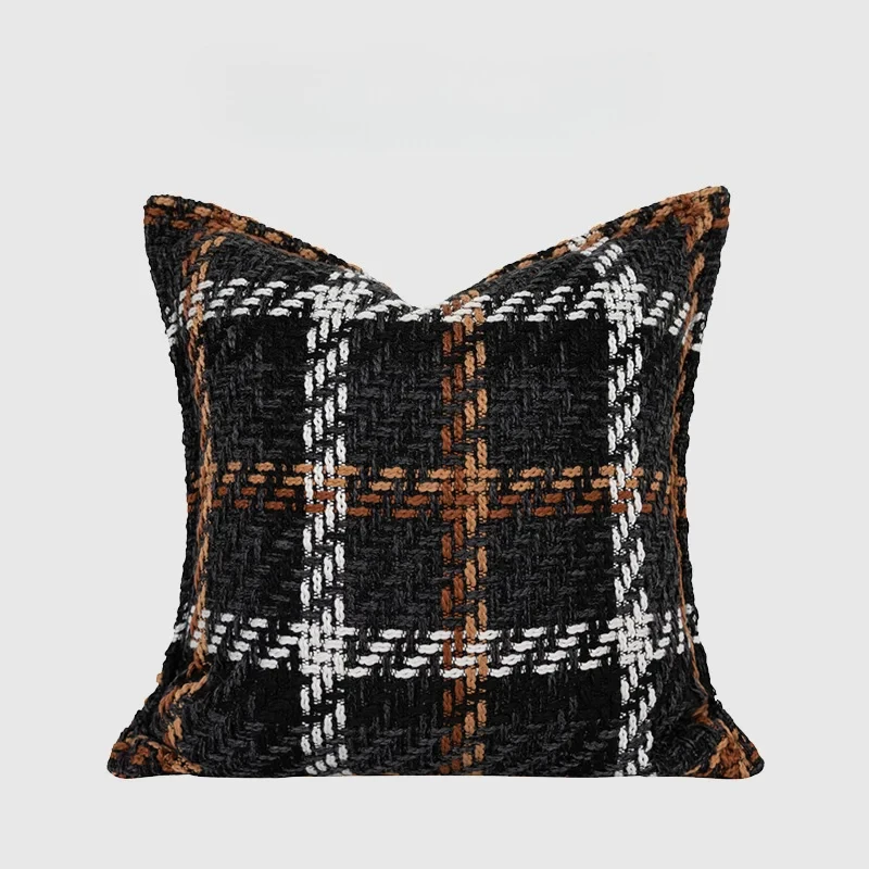 

France Fashion Plaid Cushion Covers High Grade Luxury Modern Farmhouse Square Pillow Case For Decor Bench Sofa Couch