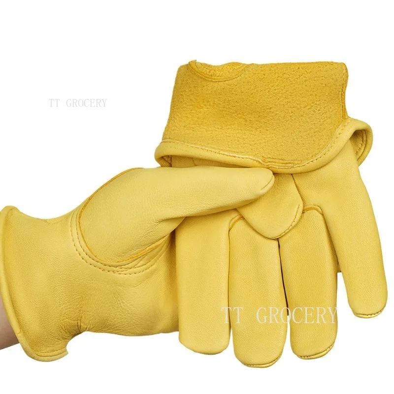 Sheepskin Driving Gloves Men Motorcycle Gardening Safety Protective Fruit Picking Welding Glove Work Gloves Men