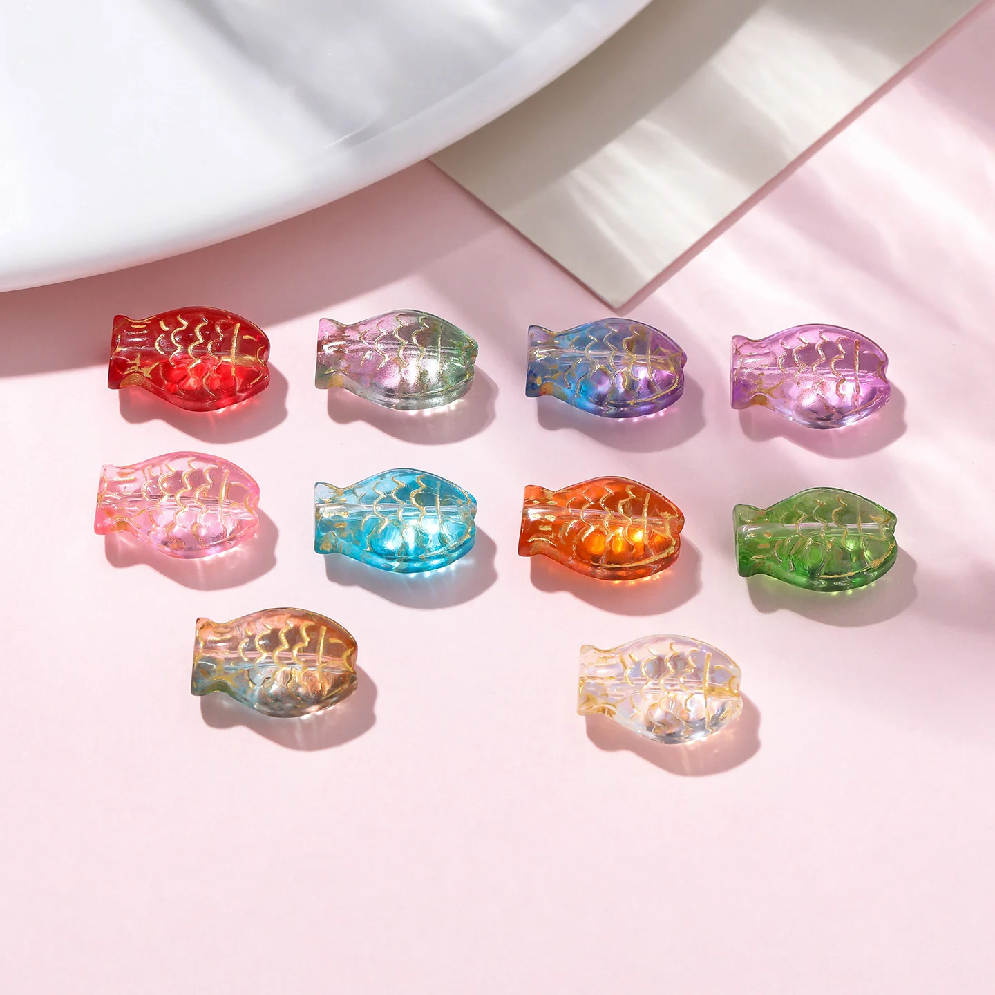 Picture 4: 10Pcs Colored Transparent Glass Small Fish Loose Beads, for Earrings Bracelet Mobile Phone Chains DIY Jewelry Making Accessories