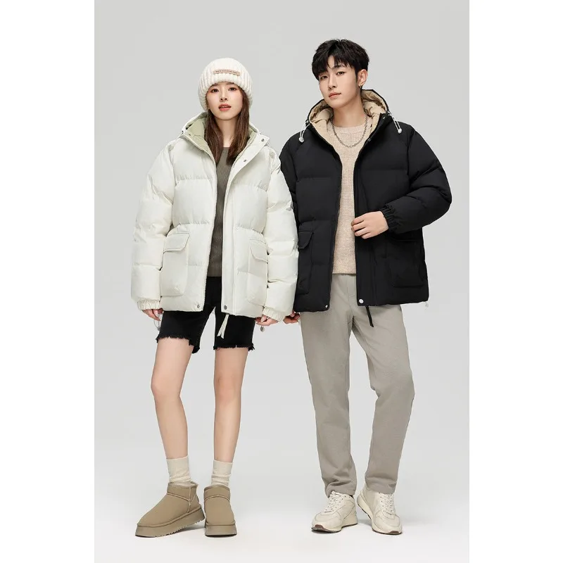 

New Winter Men's Down Jacket Couples Fashion Hooded Warm Puffer Coat Solid Color Outerwear