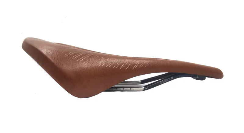 TAOZIK Comfortable Sponge Leather Brown MTB Bike Saddle 270*145mm Light Hollow Alloy Titanium Bicycle Seat Accesories