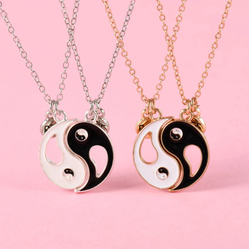 Elviragirl 2Pcs/set Taiji Bagua Yin Yang Hollow Best Friend Necklace BFF Friendship Jewelry Gifts for Kids