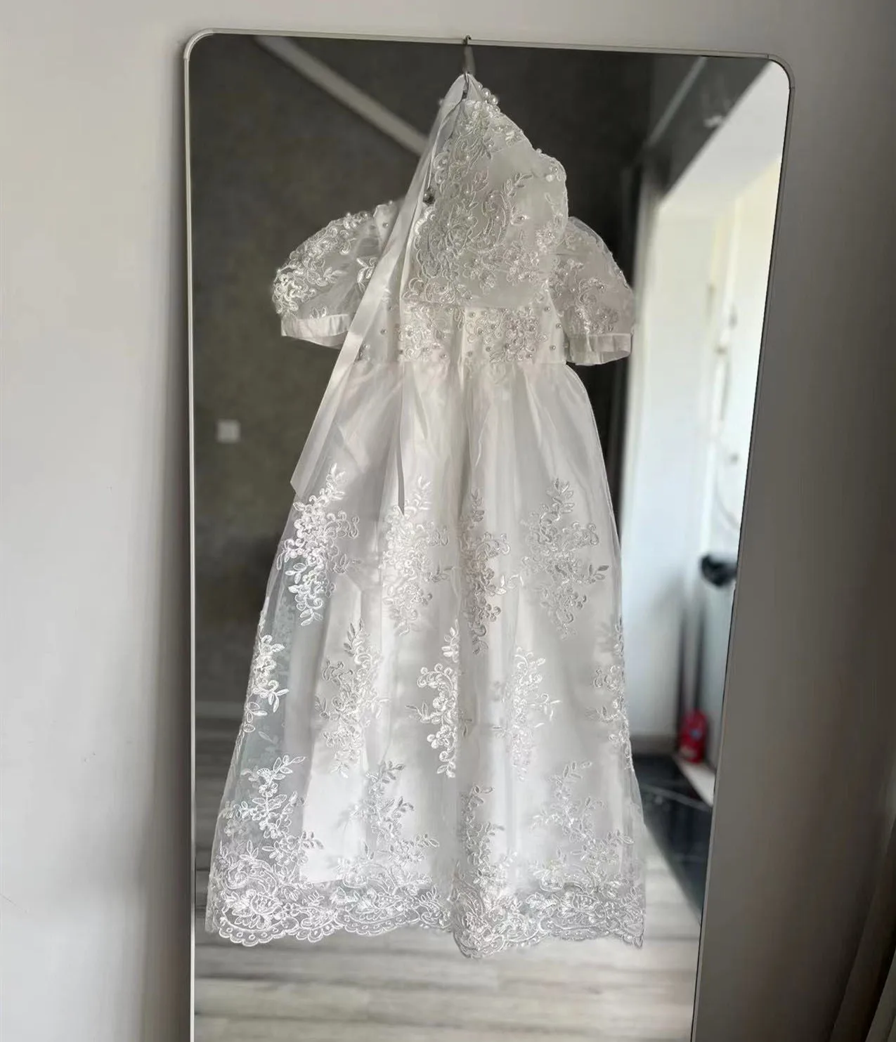 Robe de Baptême en Dentelle pour Bébé Fille, Tenue à Manches Courtes, avec Bonnet, pour Premier Anniversaire de Nouveau-Né de 3 à 24 Mois