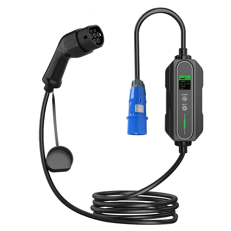 AC 10A-32A Type 1/Type 2 Model 2 Portable Car Charger WorkersbeeEV Charging Plug with adjustable Current and 5m TPE Cable