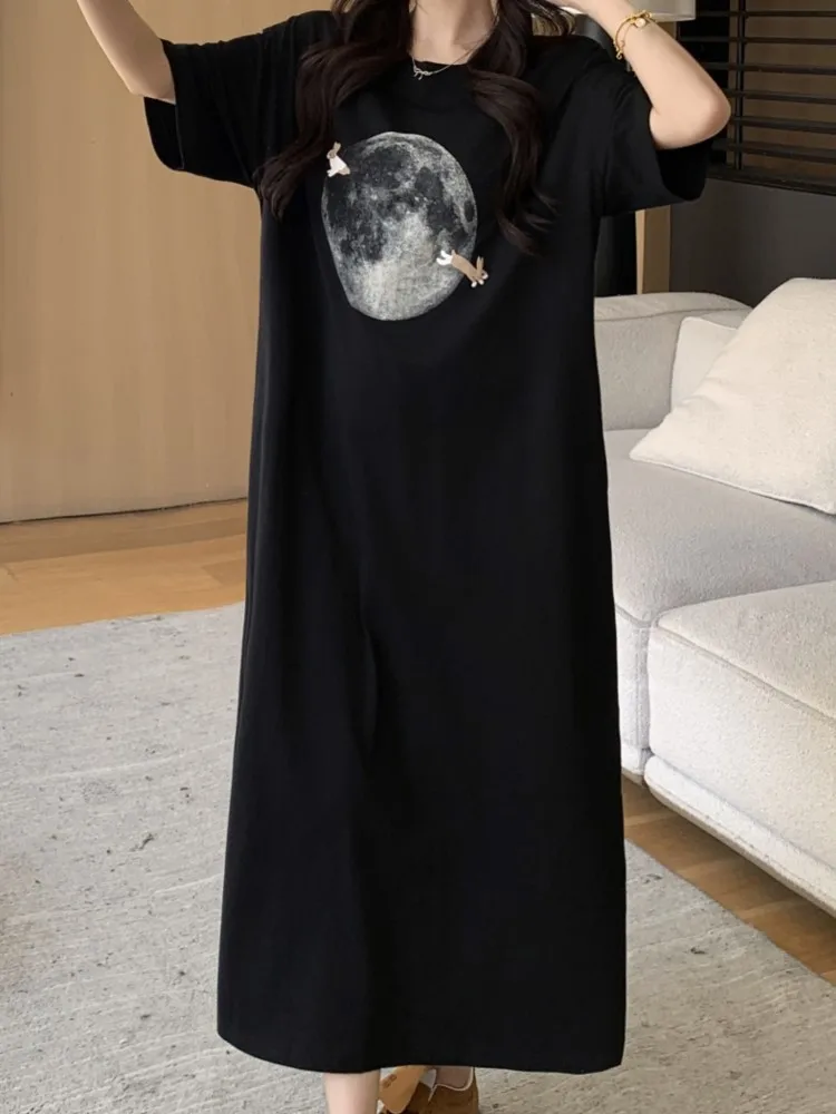 코튼 미디 드레스 여성의 새로운 스타일 홈 긴 티셔츠 드레스 한국어 스타일 우아한 빈티지 숙녀 드레스 Vestidos