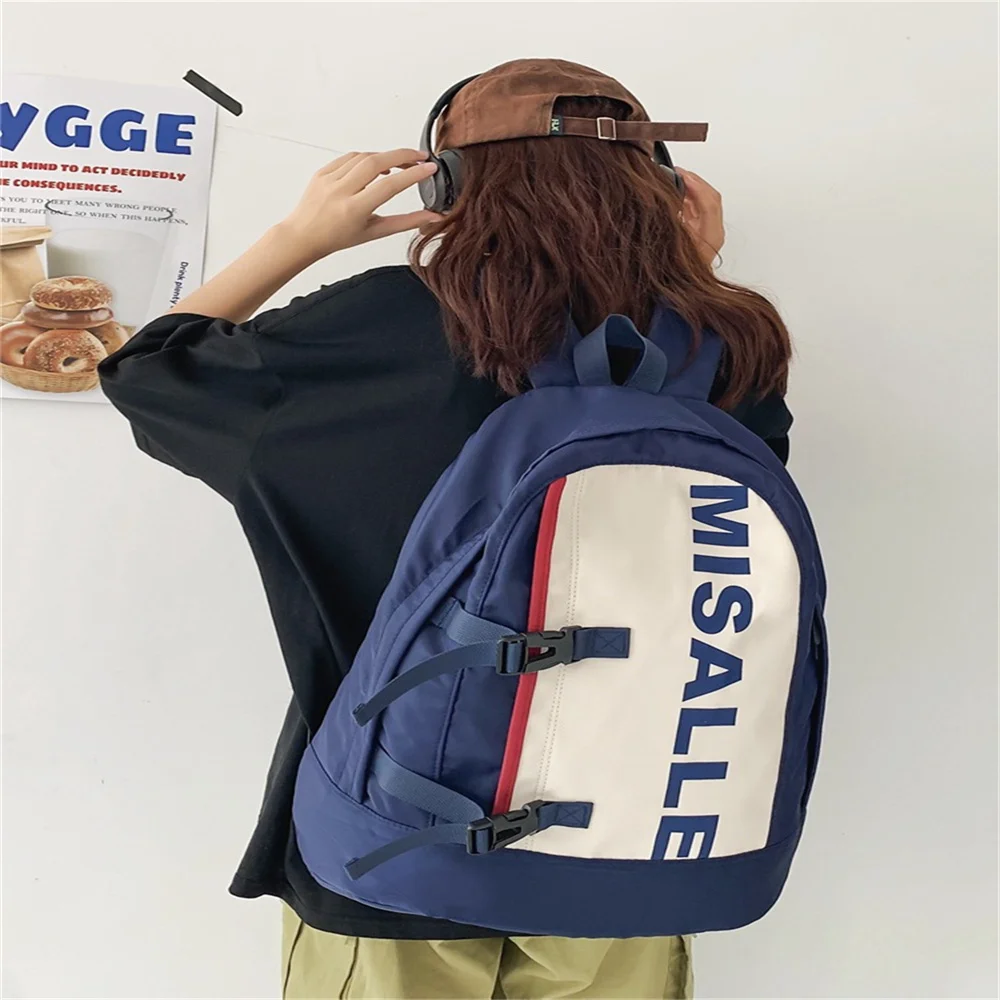 Cartable de grande capacité pour hommes et femmes, sac à dos de voyage en plein air, sac d'ordinateur imprimé lettre, étudiant, unisexe, couple, nouveau