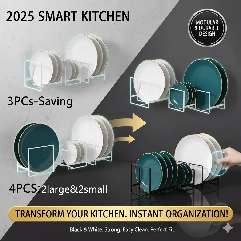 

3pcs or 4pcs Dish Rack, Plate Drain Rack, Black and White, Space-Saving Home Organizer, Strong and Durable, Easy to Clean