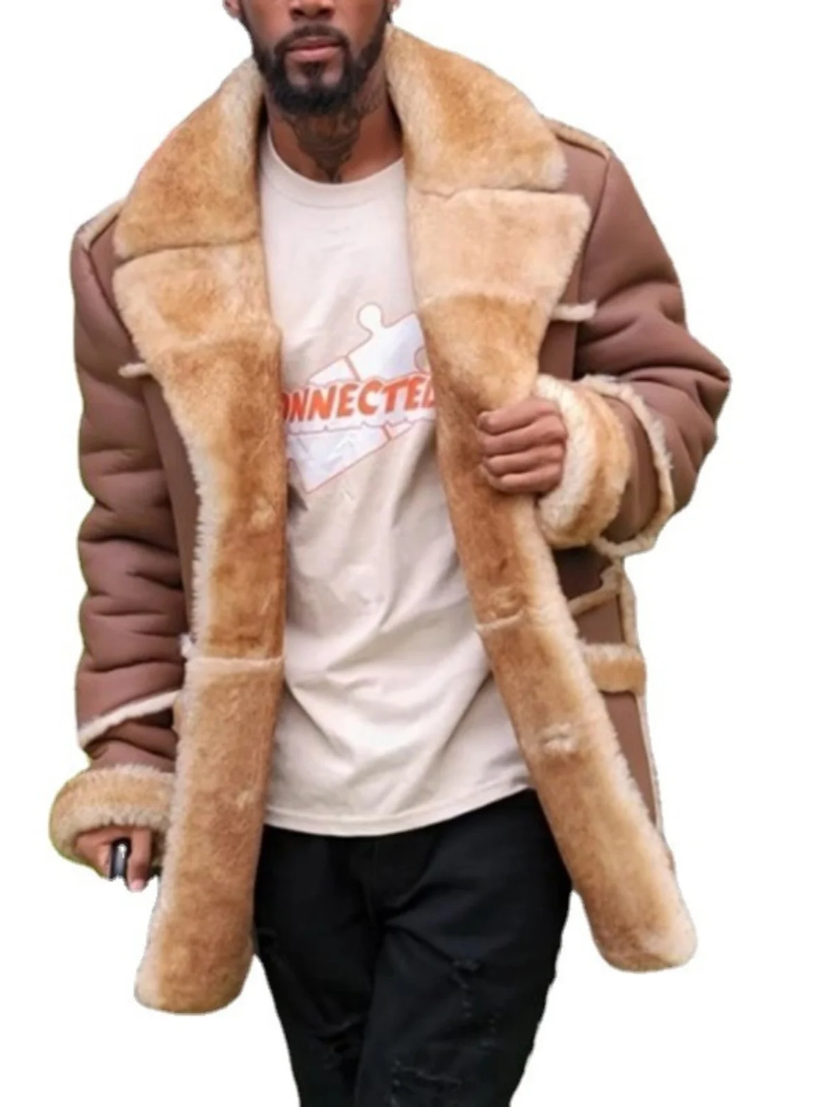 

Мужское кожаное пальто в стиле ретро с мехом, экологичное, теплое, средней длины, с утолщенным воротником, длинными рукавами