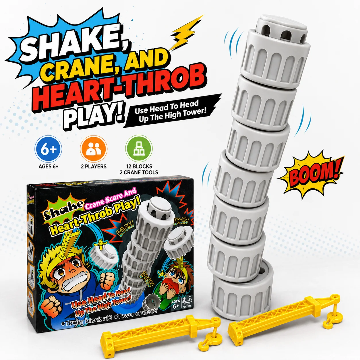 

Shake Crane Tower Block Party Game Head-to-Head Stacking Balance Challenge Toy for 2 Players Ages 6+ English Version