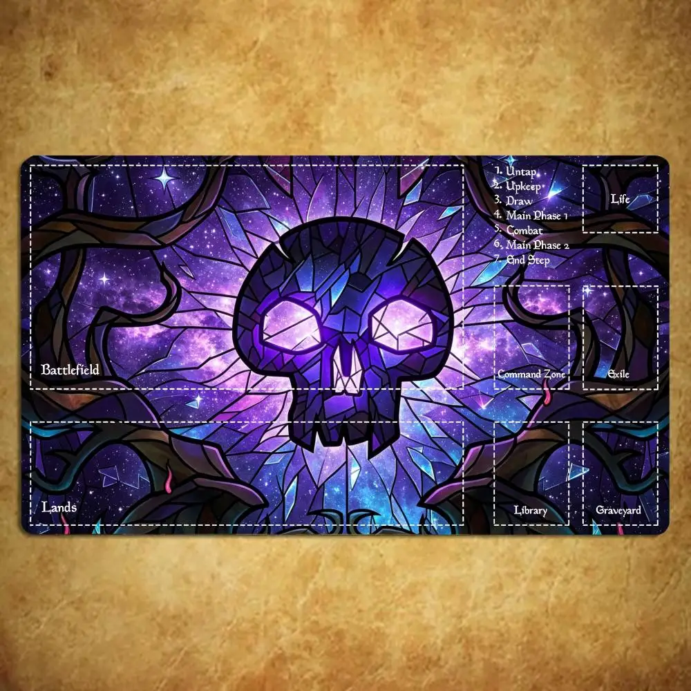 Game Pad Gothic Purple Stained Glass Skull Non Slip Rubber Lock Edge Keyboard Pad E-Sports Gamer Office Laptop Desktop Mat